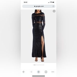 BETSY & ADAM Sheer-Detail Sequined Long-Sleeve Gown size 12 black worn once